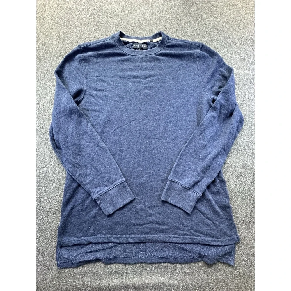 Five‎ Four Sweater Mens Large Blue Long Sleeve Pullover Slits Hi Low Hem Casual